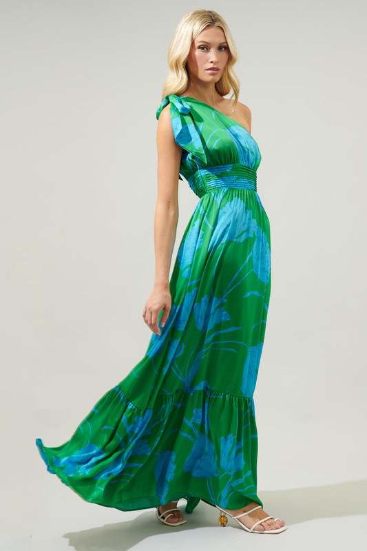 Cassia One Shoulder Chiffon Floral Maxi Dress