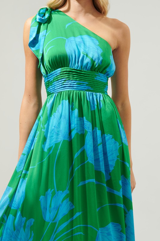 Cassia One Shoulder Chiffon Floral Maxi Dress