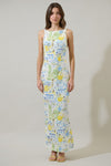 Cathy Summer Print Open Back Maxi Dress
