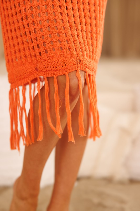Belize Crochet Midi Dress Cover up- Orange