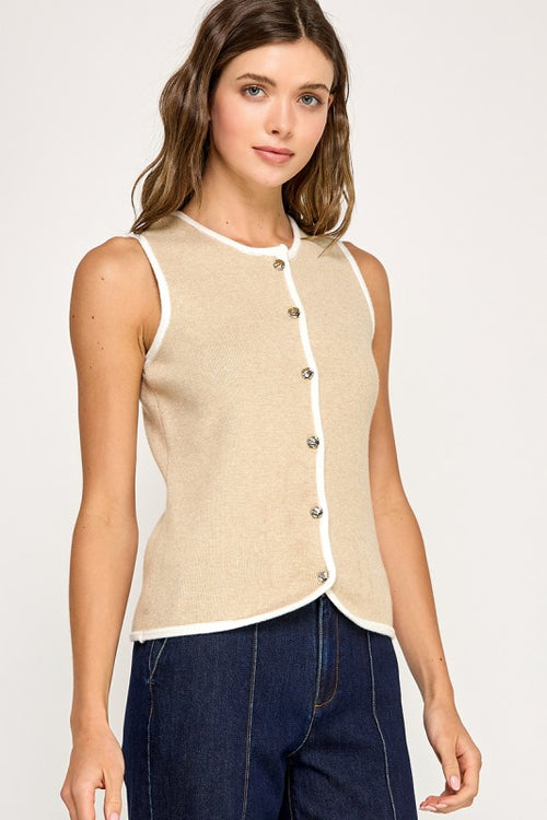 Oria Crew Neck Button Down Sweater Vest