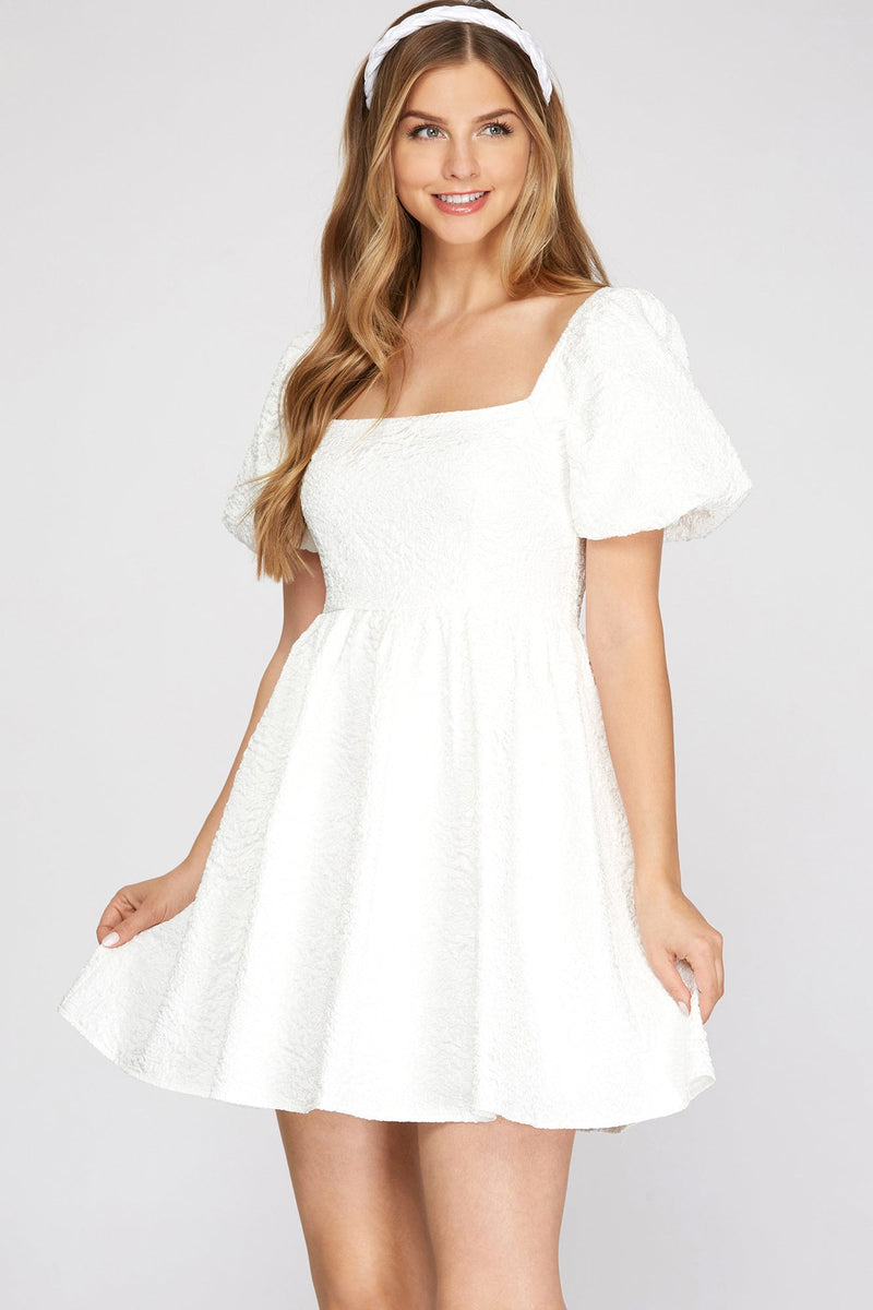 Arianne Jacquard Babydoll Mini Dress - White