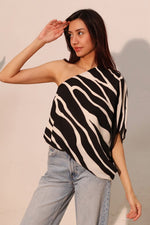 Adena One Shoulder Top - Black/Cream