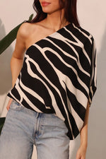 Adena One Shoulder Top - Black/Cream