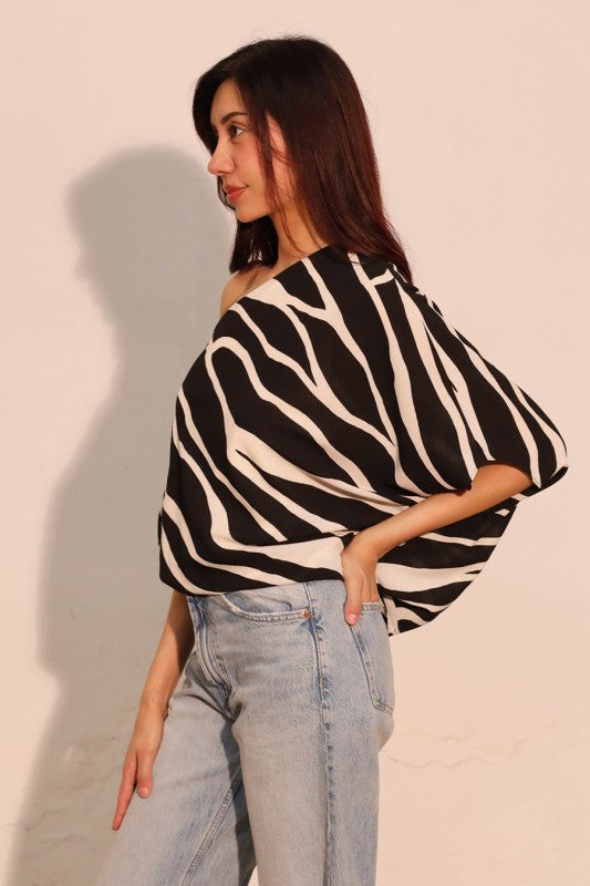 Adena One Shoulder Top - Black/Cream
