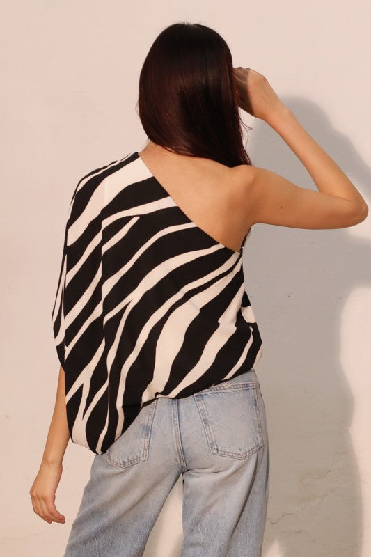 Adena One Shoulder Top - Black/Cream