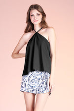 Xenia Satin Halter Top - Black