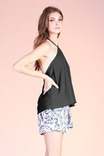 Xenia Satin Halter Top - Black