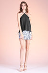 Xenia Satin Halter Top - Black