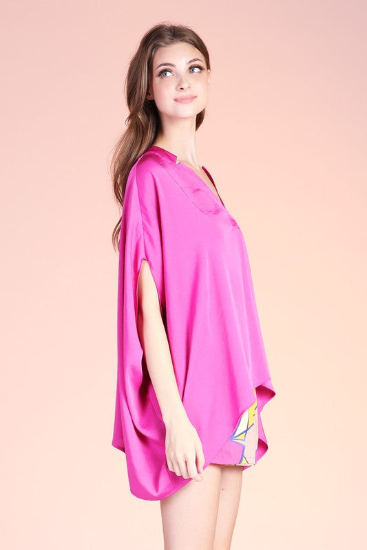 Brooke Satin Caftan Top - Fuchsia