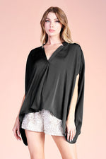 Brooke Satin Caftan Top - Black