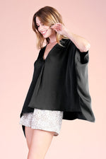 Brooke Satin Caftan Top - Black