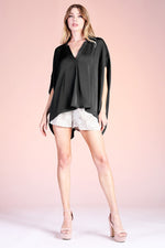 Brooke Satin Caftan Top - Black