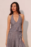 Mackenzie Linen Plaid Halter Tie Back Top & Pants Set