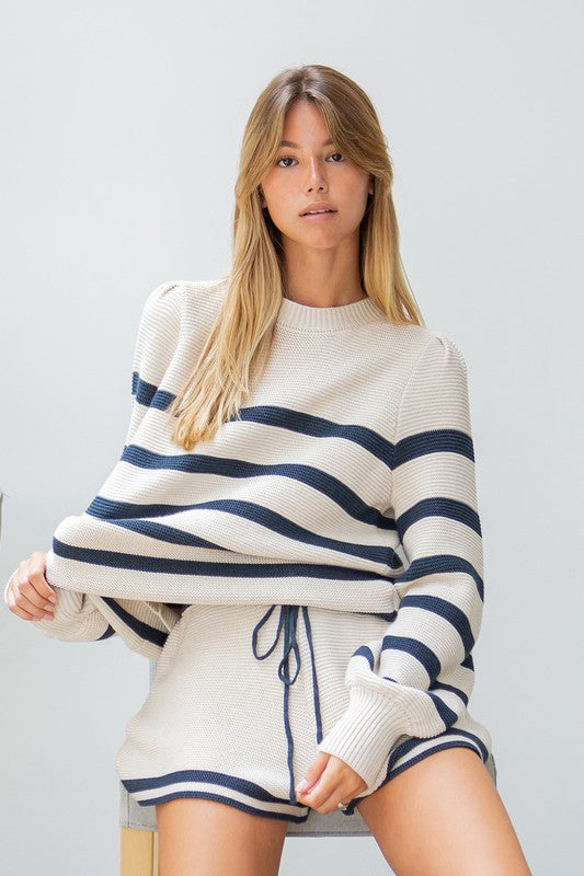 Corena Stripe Sweater And Shorts Set