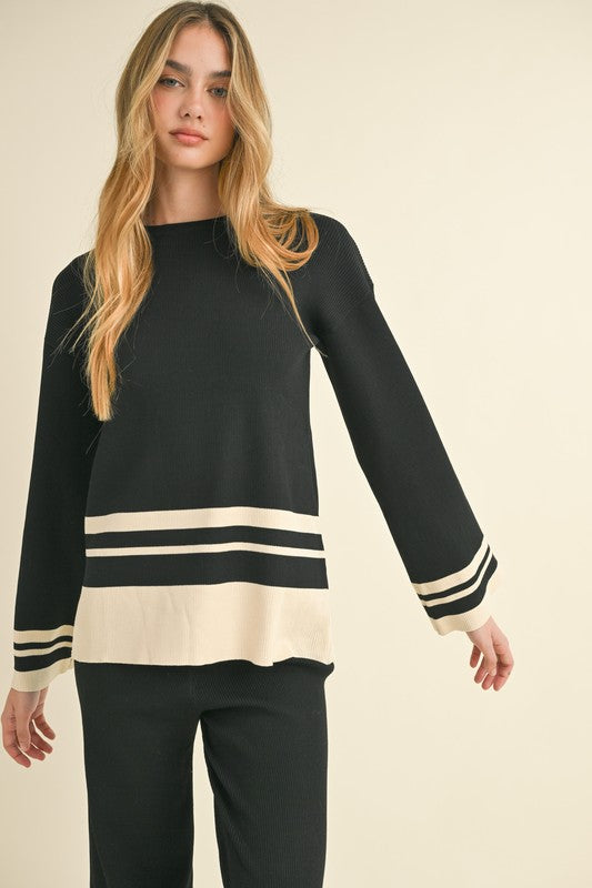 Meda Knit Contrast Long Sleeve Top & Pant Set