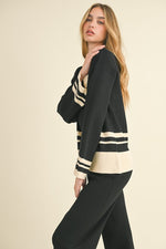 Meda Knit Contrast Long Sleeve Top & Pant Set