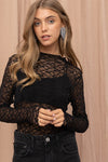 Kyla Sheer Lace High Neck Long Sleeve Top