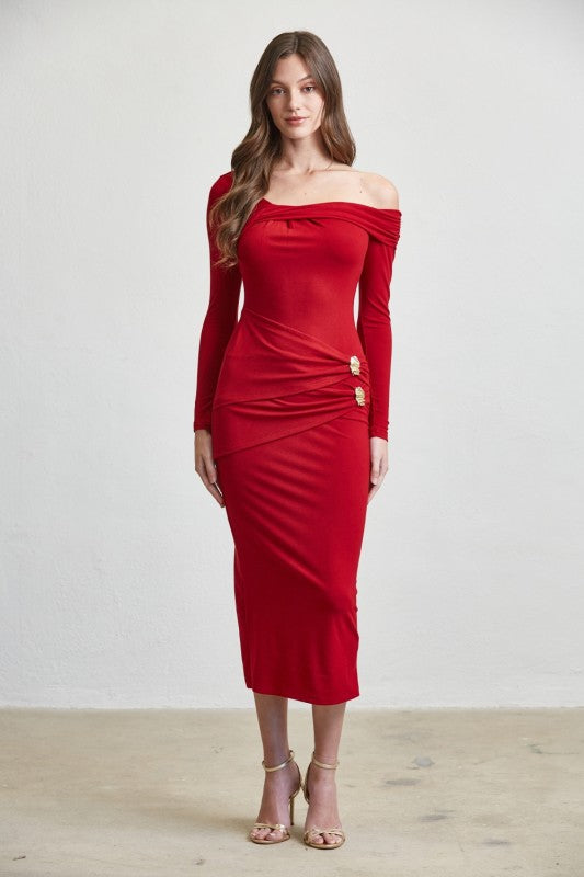 one shoulder knit midi dress Bailey Twist Trim Berta