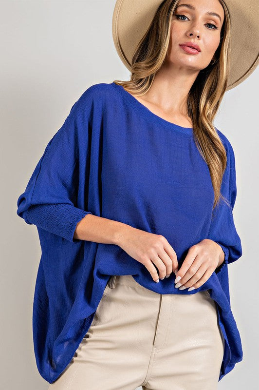 Elsie Smocked Cuff Dolman Top - Royal Blue