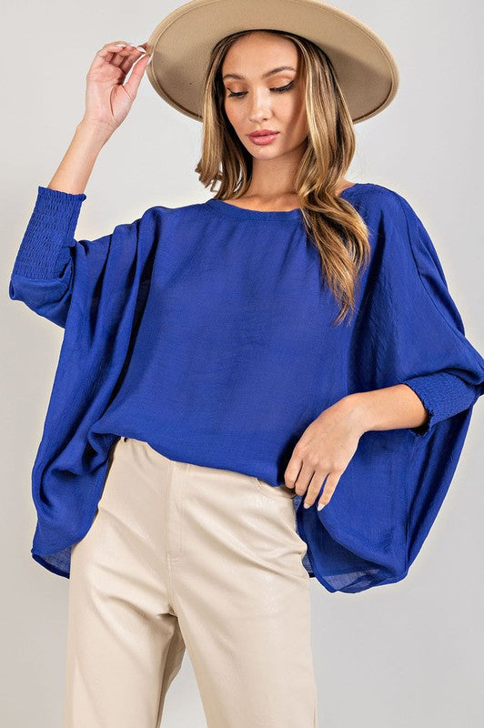 Elsie Smocked Cuff Dolman Top - Royal Blue