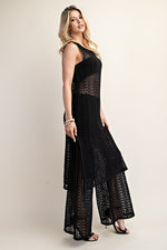 Shantel Crochet Knit Tunic Top & Pants Set - Black