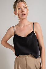 Macey Satin Cami Top - Black