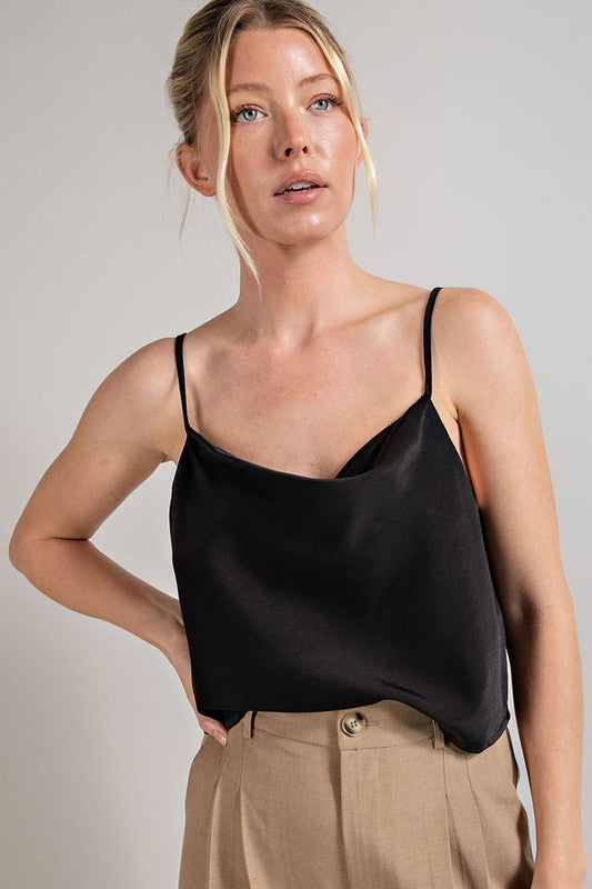 Macey Satin Cami Top - Black