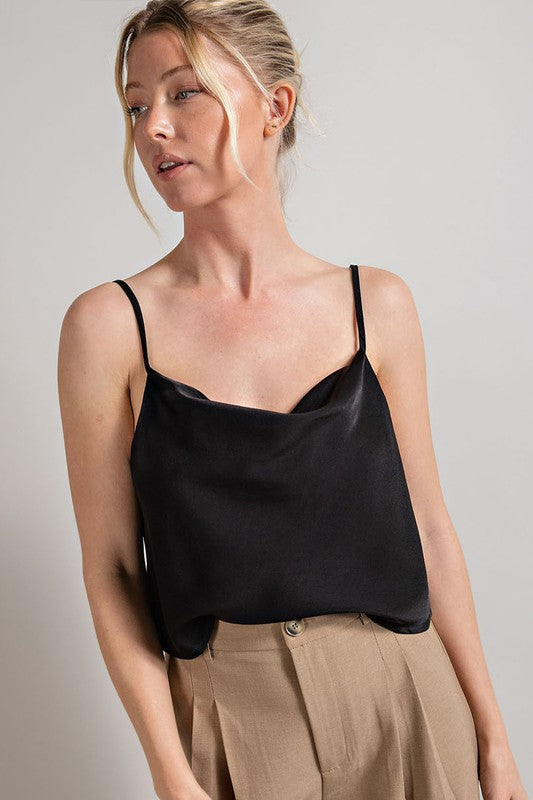 Macey Satin Cami Top - Black