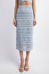 Sabi Crochet Knit Halter Crop Top & Midi Skirt Set - Misty Blue