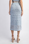 Sabi Crochet Knit Halter Crop Top & Midi Skirt Set - Misty Blue