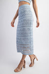 Sabi Crochet Knit Halter Crop Top & Midi Skirt Set - Misty Blue