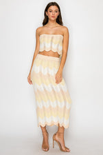 Gianni Knit Crochet Strapless Tie Back Top & Midi Skirt Set