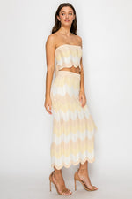 Gianni Knit Crochet Strapless Tie Back Top & Midi Skirt Set