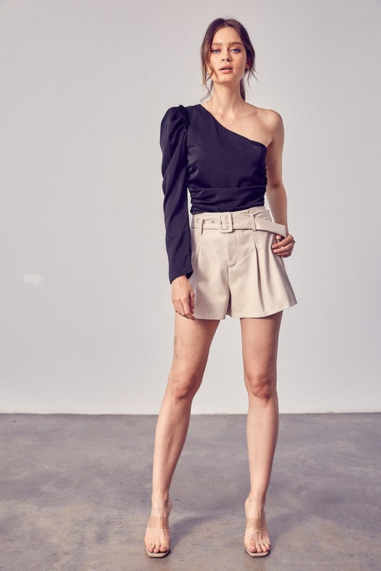 Vanessa Belted Faux Leather Shorts - Cream