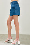 Vanessa Belted Faux Leather Shorts - Blue