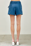 Vanessa Belted Faux Leather Shorts - Blue