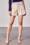 Vanessa Belted Faux Leather Shorts - Cream