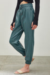 Matilde Smocked Faux Leather Joggers - Misty Teal