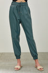 Matilde Smocked Faux Leather Joggers - Misty Teal