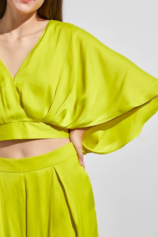 Miya Satin Butterfly Sleeve Top - Lime