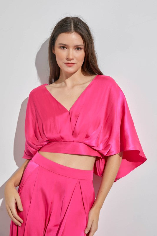 Miya Satin Butterfly Sleeve Top - Hot Pink