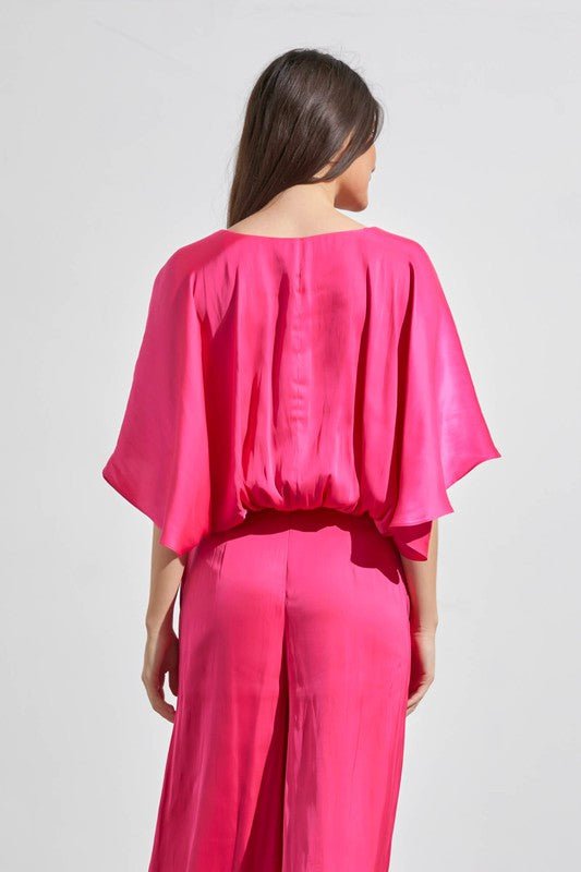 Miya Satin Butterfly Sleeve Top - Hot Pink