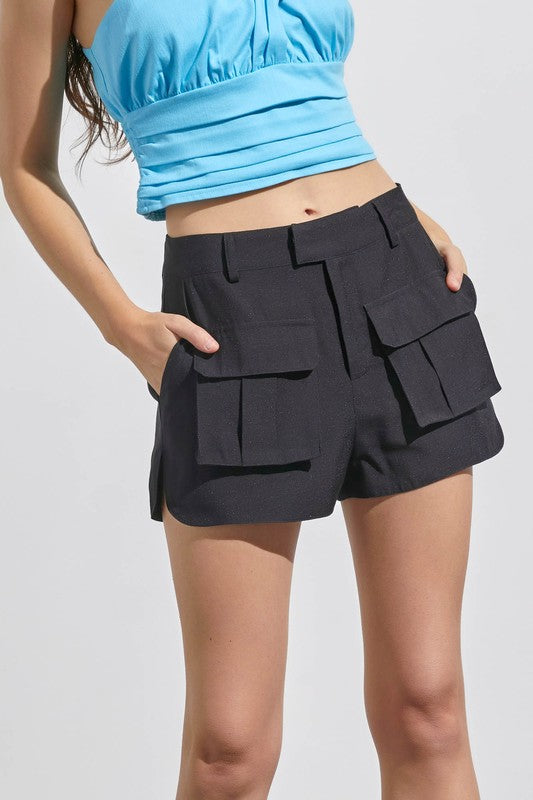 Jemima Front Pocket Cargo Shorts - Black