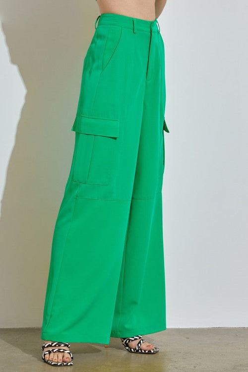 Celia V-Neck Vest And Cargo Wide Leg Pants Set - Green