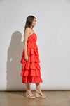 Samantha O-Ring Halter Ruffle Midi Dress
