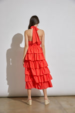 Samantha O-Ring Halter Ruffle Midi Dress