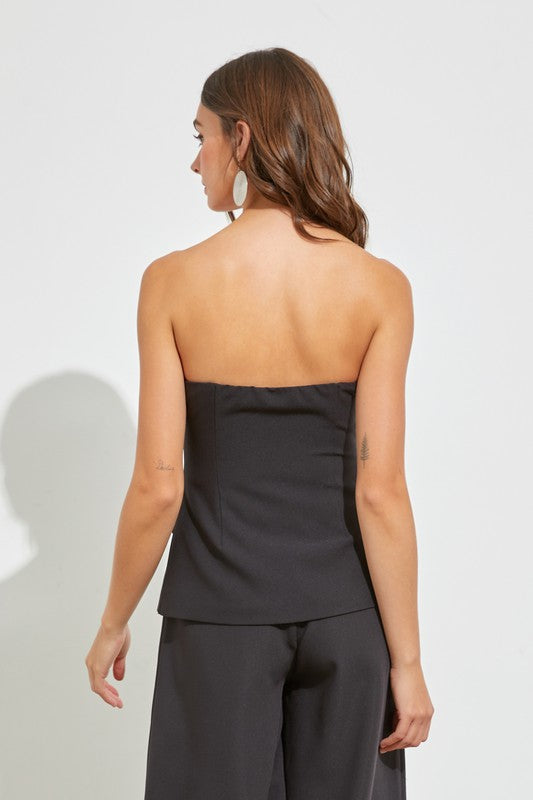 Carrie Strapless Vest Top & Dress Wide Leg Pant Set - Black