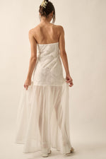 Layana Strapless Lace Chiffon Asymmetrical Maxi Dress - White