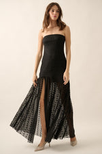 Layana Strapless Lace Asymmetrical Maxi Dress - Black
